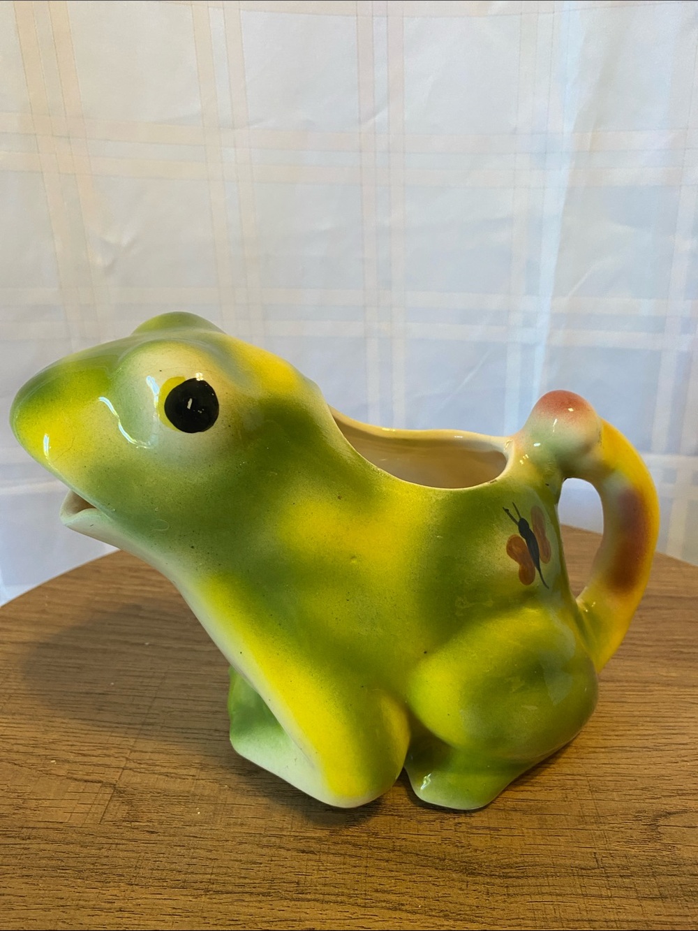 Charming Antique Vintage Majolica Style Green Ceramic Pottery Frog Pitcher